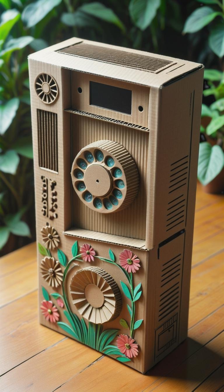 <lora:CardboardStyleXL:1>CardboardStyle Phone, made from (textured:0.7) cardboard, simple, basic, corrugated, hand-crafted, in location: mythical garden, <lora:add-detail-xl:0.5>