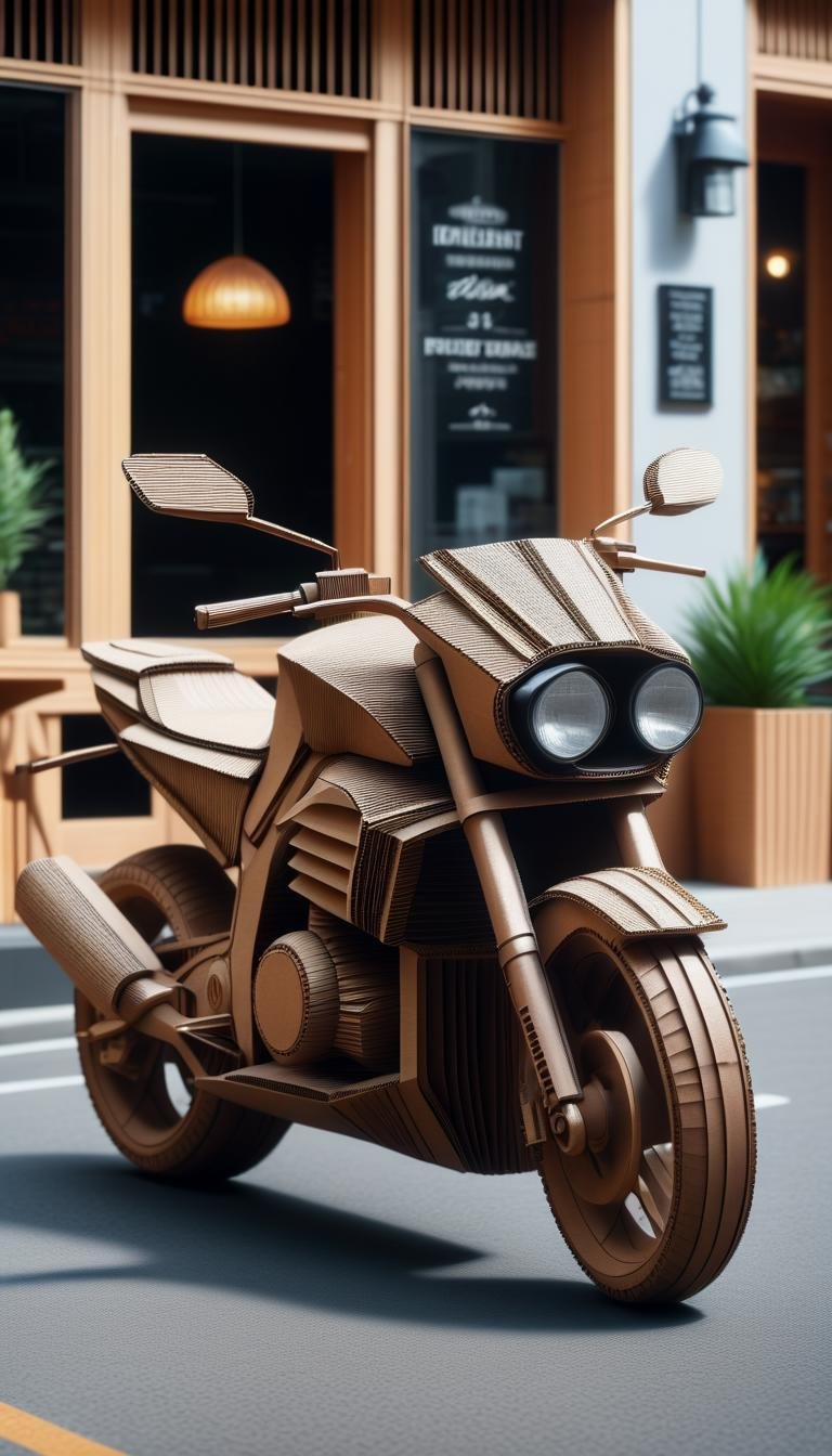 <lora:CardboardStyleXL:1>CardboardStyle a sleek black sports bike parked in front of a cafÃ©, made from (textured:0.7) cardboard, simple, basic, corrugated, hand-crafted, in location: crystal mine, <lora:add-detail-xl:0.5>