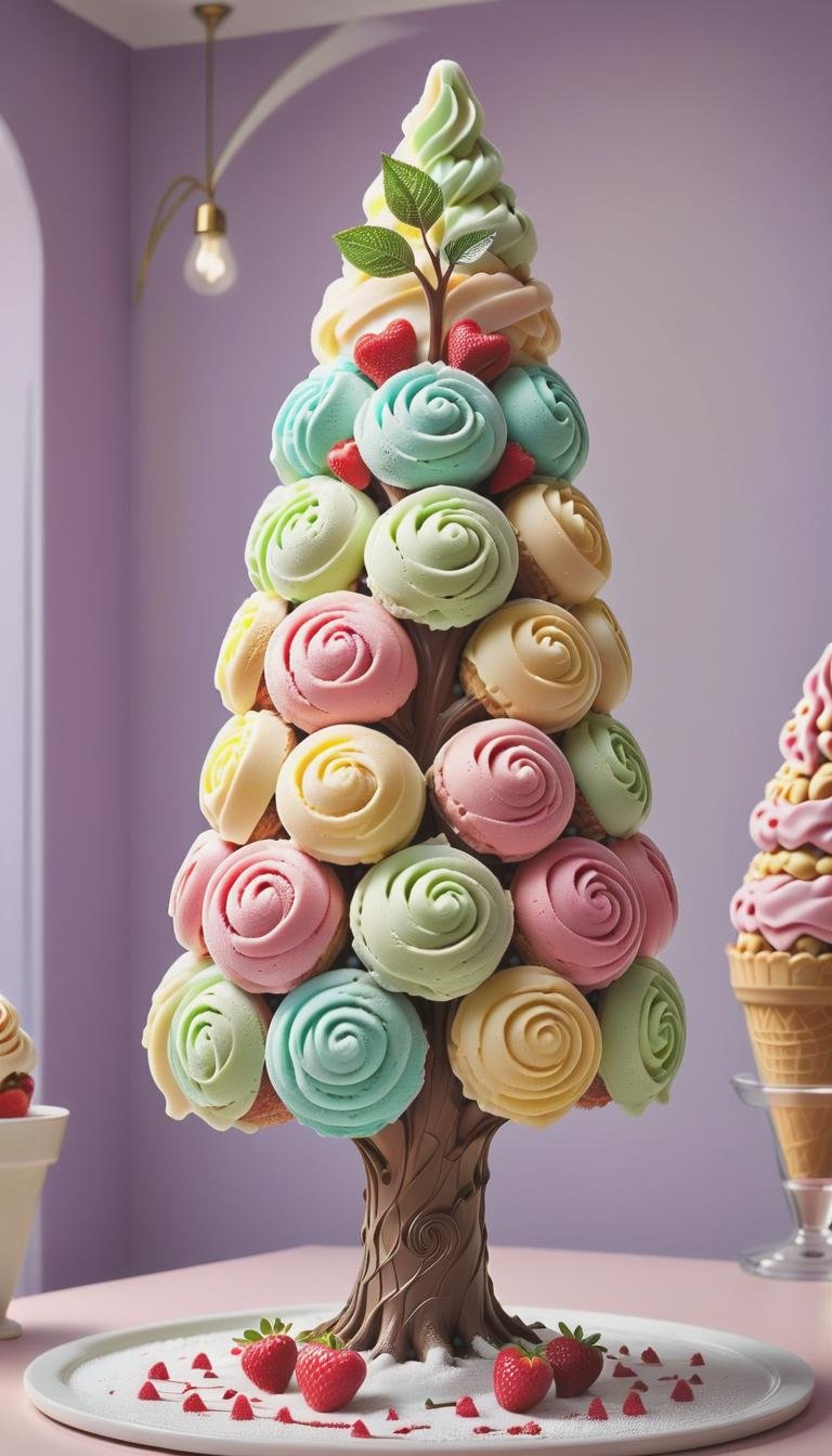 <lora:Gelato_Style_XL:1>GelatoStyle tree, made from gelato ice cream, (Masterpiece:1.3) (best quality:1.2) (high quality:1.1)