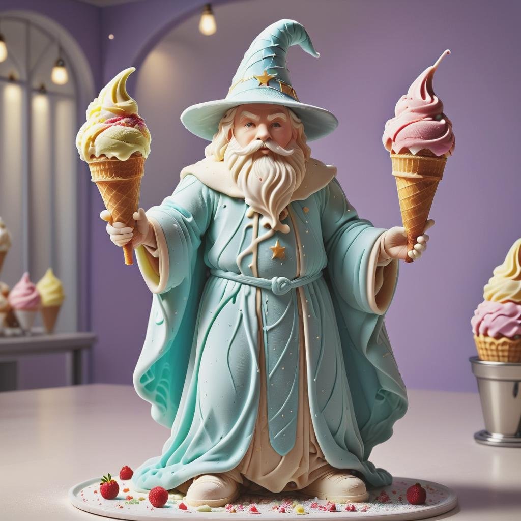 <lora:Gelato_Style_XL:1>GelatoStyle wizard, made from gelato ice cream, (Masterpiece:1.3) (best quality:1.2) (high quality:1.1)