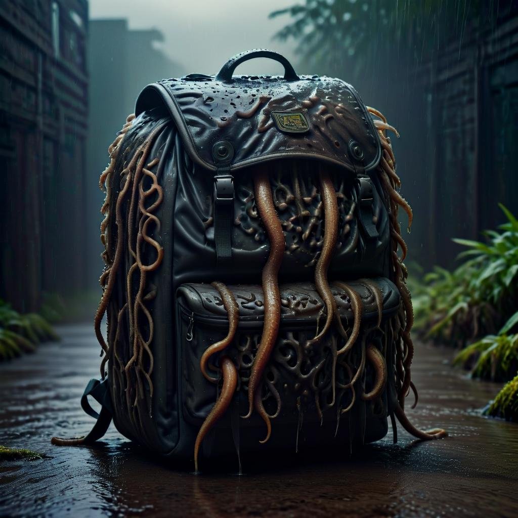 Backpack, beautiful, wet, damp, (tentacles:0.5)