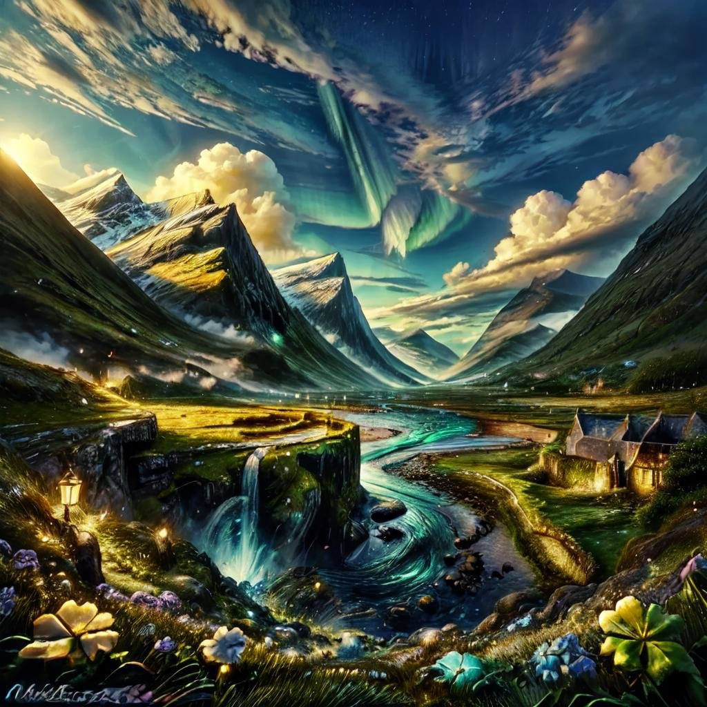 CelticLandStyle,fantasy, water, blue sky, night, sky, moon, fantasy, outdoors, cloud, aurora, water, flower, mountain,<lora:CelticLandStyleAlt:1>,<lora:add_detail:0.8> ,<lora:colorfix:0.8>