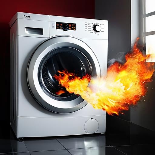 washing machine, <lora:FireBreath:0.7> breathing fire, indoors