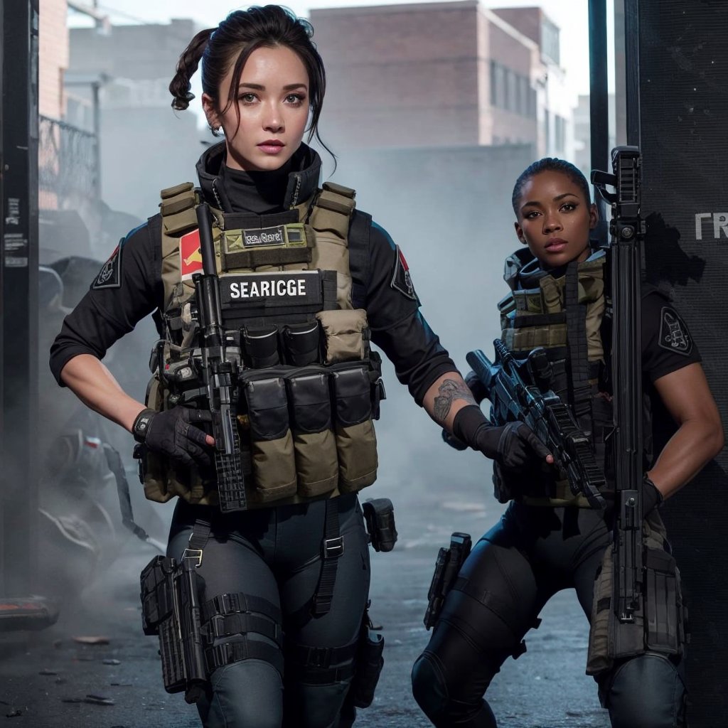 Full format movie still of Sasha Calle as a rainbow six seige character, detailed tactical gear, tactical vest, tactical belt, ,tacticalgear,Future Tactical Gear