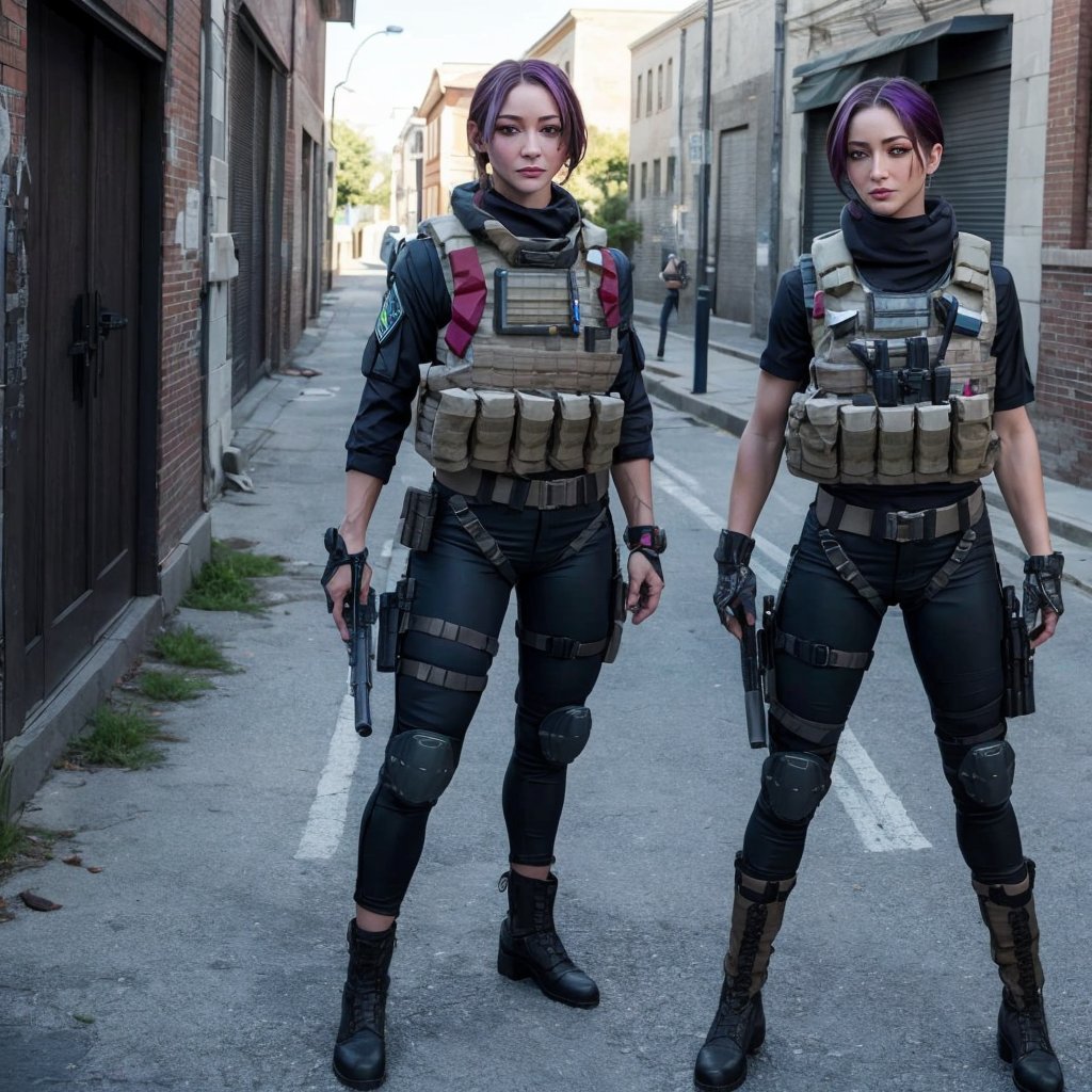 Full format movie still of (((Sasha Calle))) as a rainbow six seige character, detailed tactical gear, tactical vest, tactical belt, ,tacticalgear,Future Tactical Gear