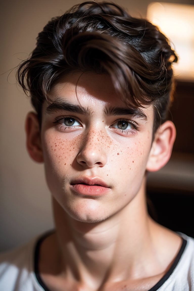 Realistic photography , Handsome Teenage Men ,Freckles, acne
 