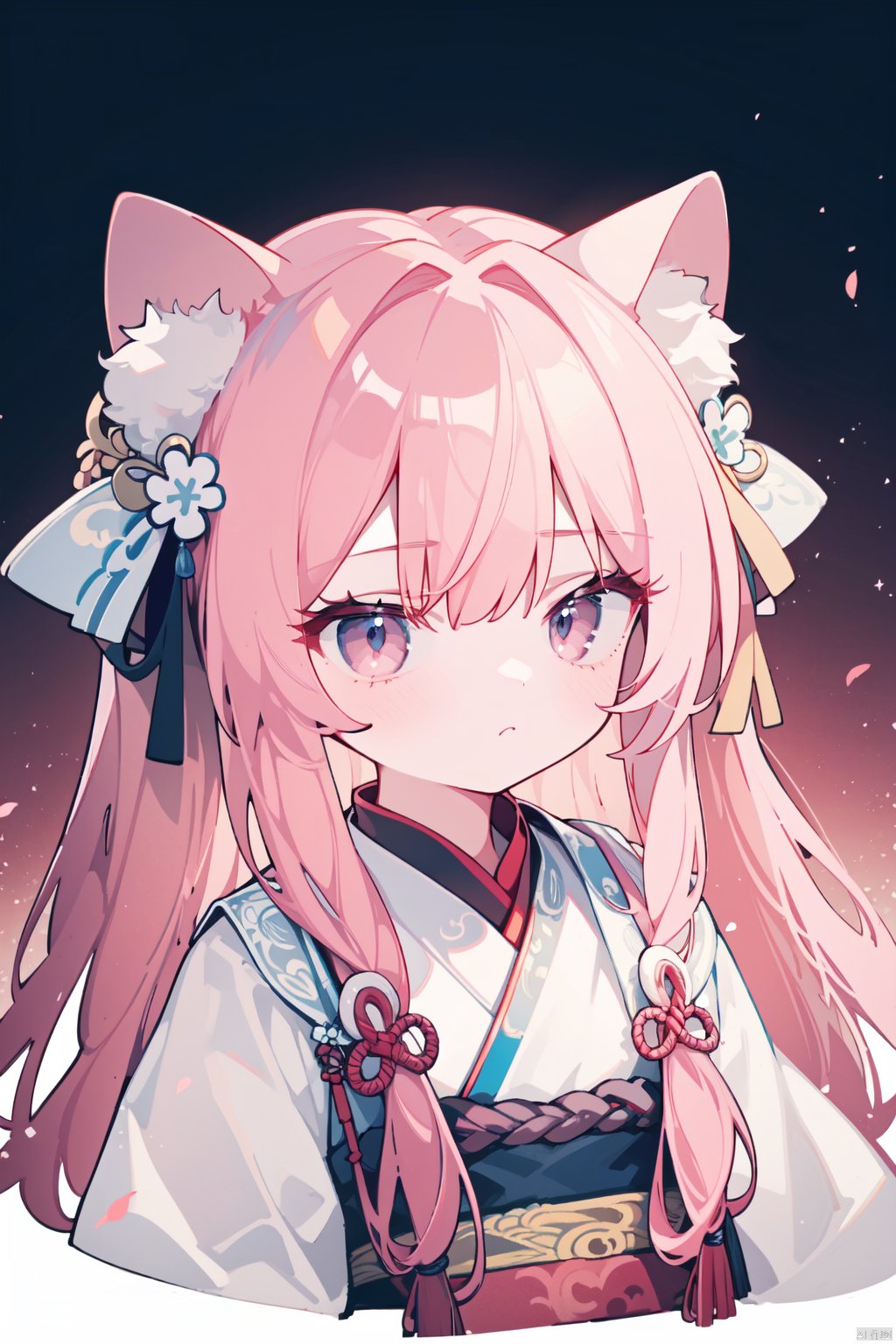 artist:tianliang duohe fangdongye,1girl,long hair, hanfu,pink hair,cat ears