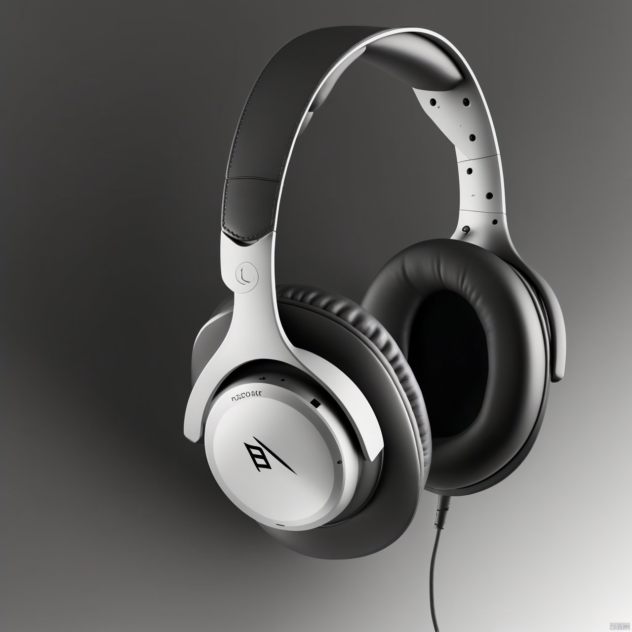 A metal headset, display, simple background, white background, rendering