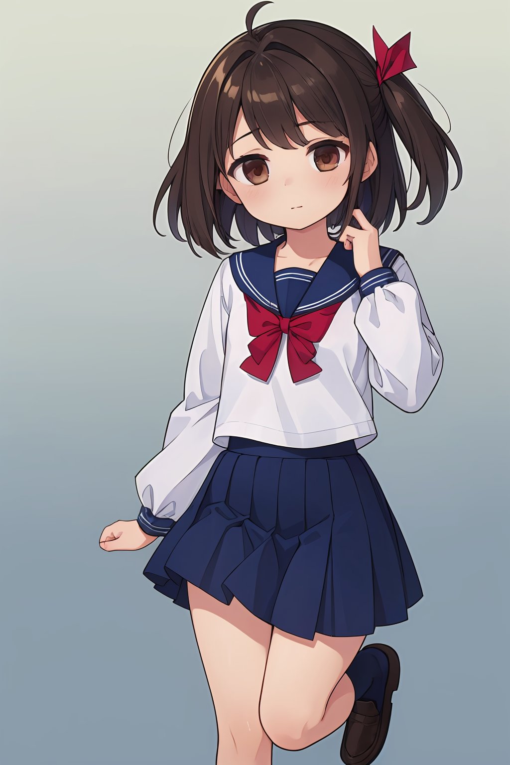 ((masterpiece, best quality, ultra-detailed, very fine 8KCG wallpapers)), 1 girl, solo, pretty girl, sailor uniform, navy blue knee high socks, brown loafers,