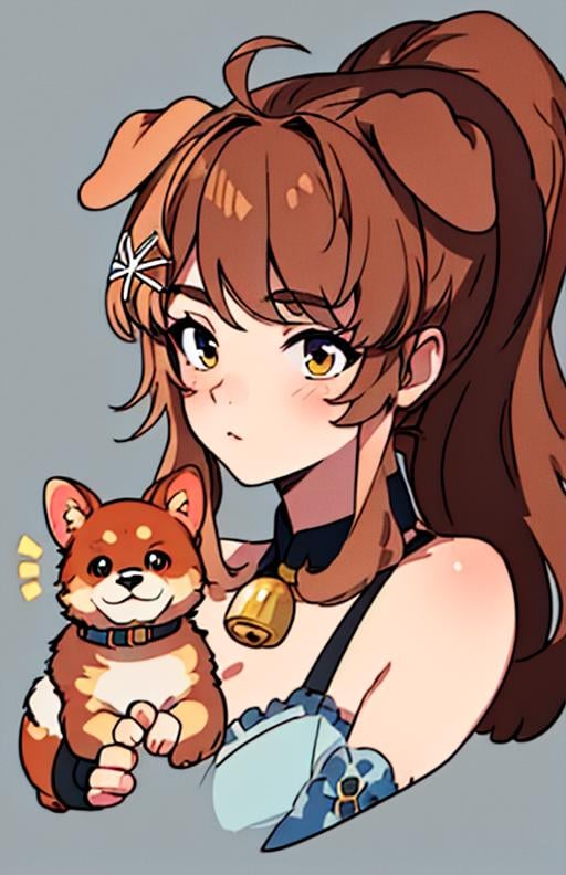 best quality, (masterpiece),(ultra-detailed), (high quality), (high resolution), <lora:LilyBell_VT:0.7>,lilybell_vt, animal ears, brown hair, dog ears, hair ornament, ponytail