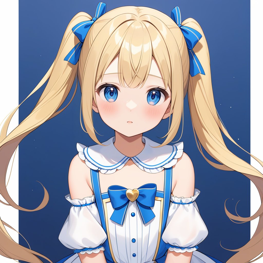 1gril\(12-year-old girl with golden twin tails, a childish face, deep blue eyes,blonde hair,chest\),
Wearing a cute dress,
Innocent and pure,