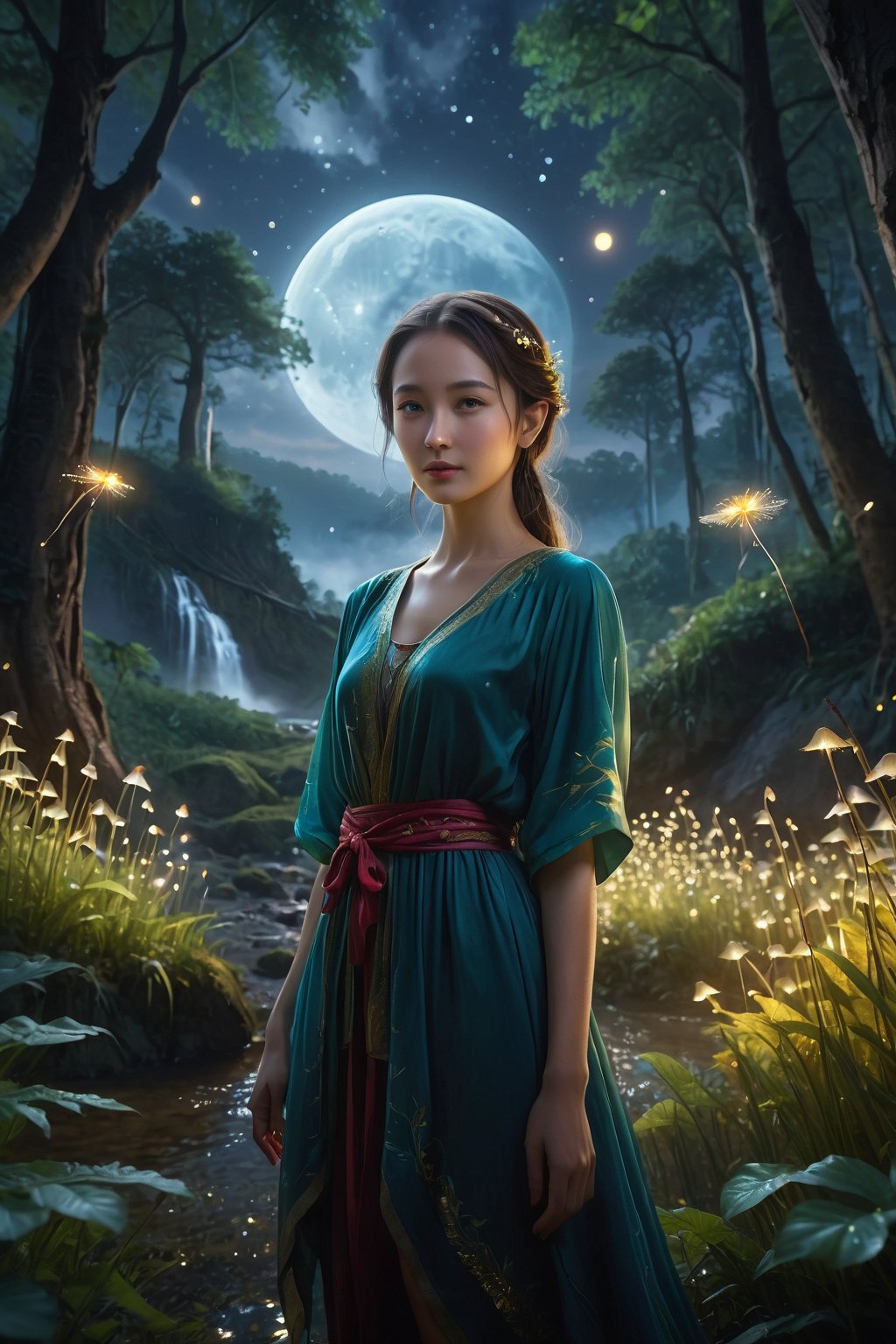 score_9, score_8_up, score_7_up, score_6_up, 
Magic Forest, No one's background, Night sky, moon, fireflies, waterfalls, magic elves, 
(Masterpiece, Best Quality, 8k:1.2), (Ultra-Detailed, Highres, Extremely Detailed, Absurdres, Incredibly Absurdres, Huge Filesize:1.1), (Photorealistic:1.3), By Futurevolab, Portrait, Ultra-Realistic Illustration, Digital Painting. ,Strong Backlit Particles