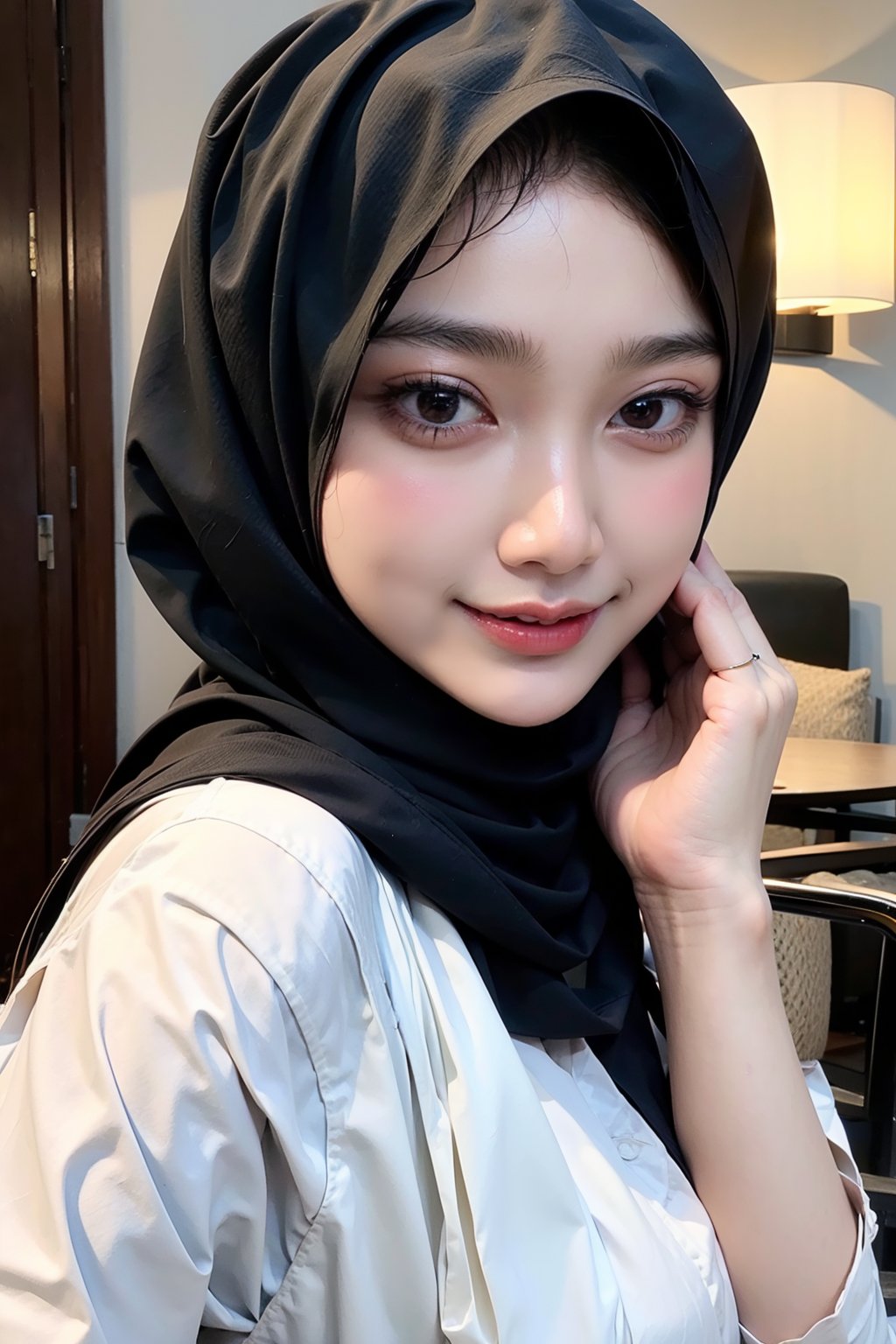 Close up,
1 girl, solo, looks, enjoying, looking at viewer, hijab 

,D1AMOND,ar1n,Masterpiece,C1SYU,IR3N ,R15M ,H3NUY ,EVH4 