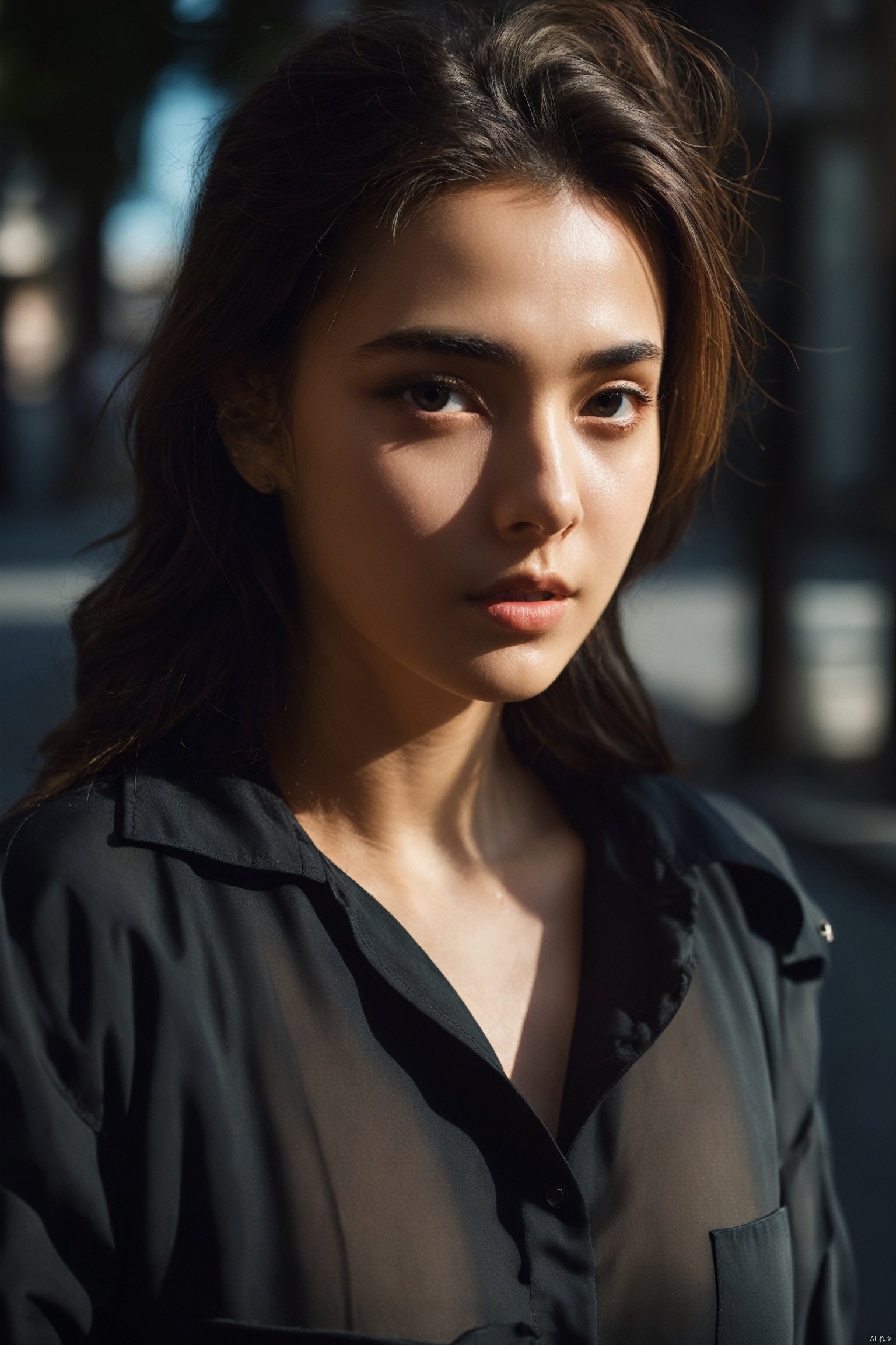 photographic of a girl, 20 years old, close up, clear facial contour, upper body, looking at viewer, street, Beautiful dynamic dramatic dark moody lighting, volumetric, shadows, cinematic atmosphere, BREAK, 35mm photograph, (((grainy))), professional, 8k, highly detailed, Hasselbald 50mm lens f/1.9<lora:EMS-317795-EMS:0.800000>