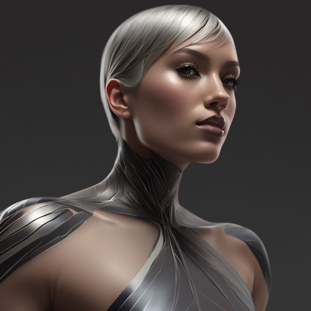 A sexy nude female with futuristic design, upper body close up