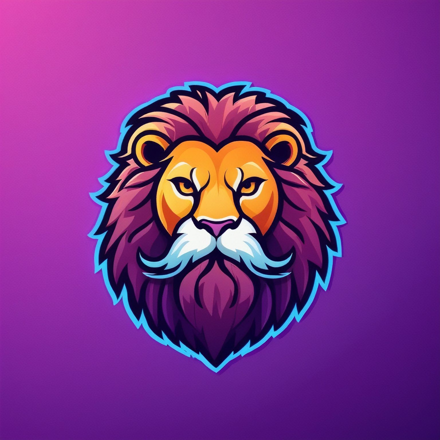 (best quality, 4k, 8k, highres, masterpiece:1.2), ultra-detailed,Gaming logo design,illustration, a lion with a beard and mustache on it,gradient color background