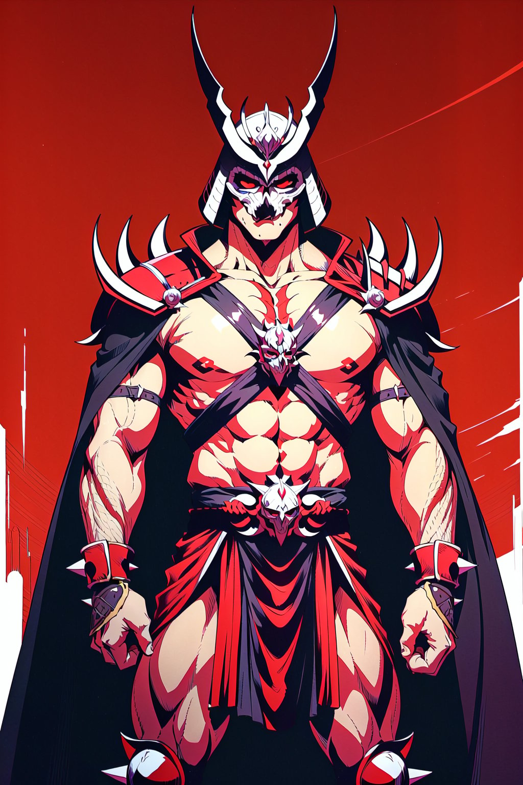 1boy, solo, male focus, ShaoKahn, muscular, helmet, spikes, cape


