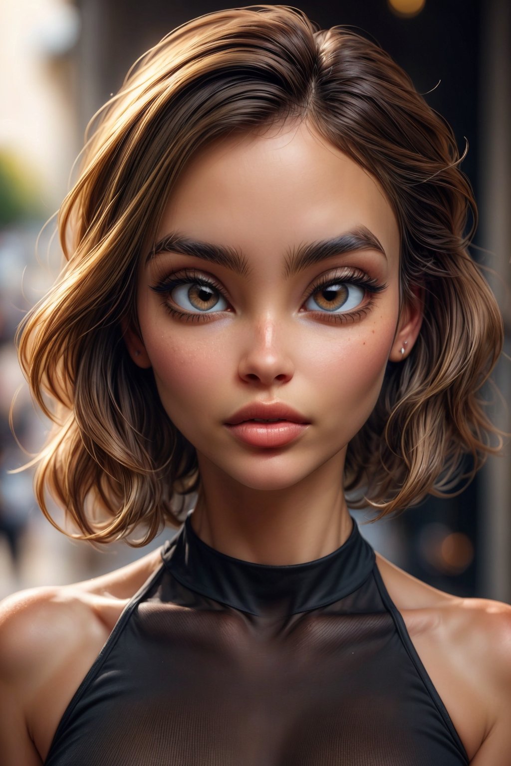 masterpiece, best quality, highres, (photorealistic:1.3), (depth of field:1.3), detailed beautiful face, ((1 woman)), thigh gap (30-year- old brunette beautiful slender petite woman supermodel), (wide jaw sharp jawline), (long wavy thick brunette hair), (perfect oval large eyes that gazes at the viewer), beautiful detailed face, hazel eyes, (attractive adult woman:1.3), (thick amazing hair), (seductive:1.1)), big eyes, cute face, pandora,pandora