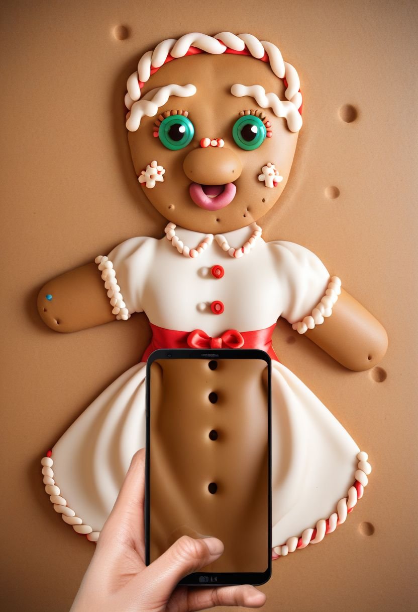score_9, score_8_up, score_7_up, majikfone, gingerbread cookie, wearing icing clothing, frosting dress, gumdrop buttons
