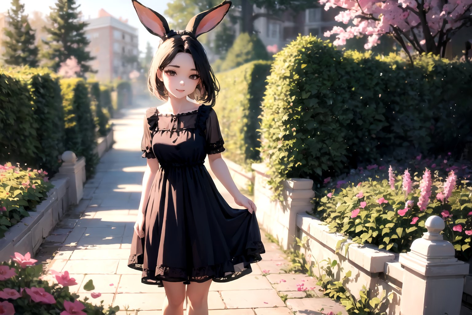 1girl beautiful rabbit casual dress,garden