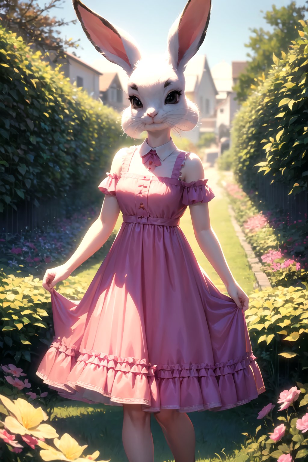 1girl beautiful rabbit casual dress,garden