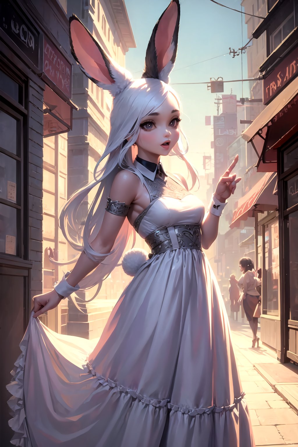 1girl beautiful rabbit long dress ,city town
