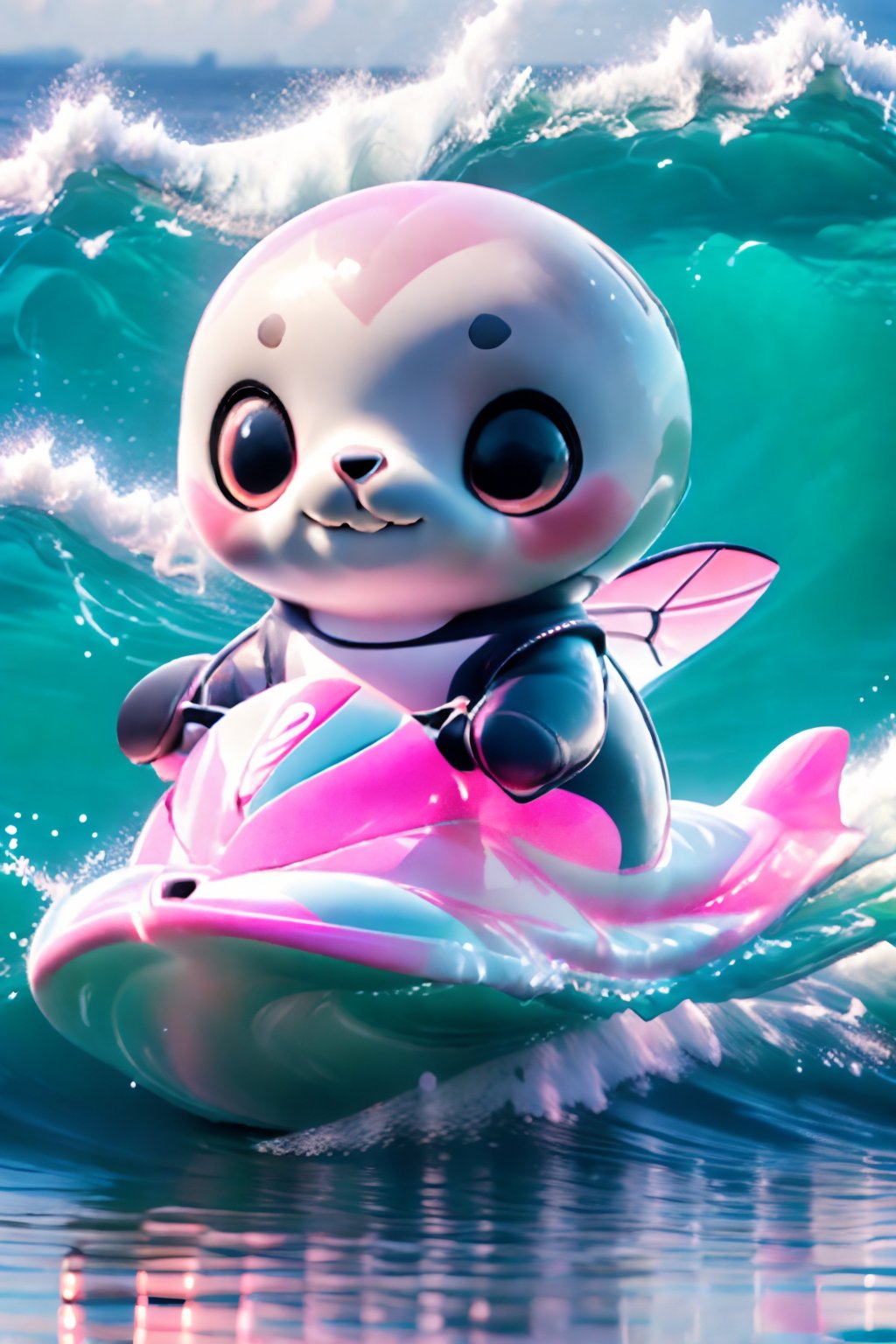 Cute pink seal, translucent pink pvc body,Jet skis, waves, splashes, waves