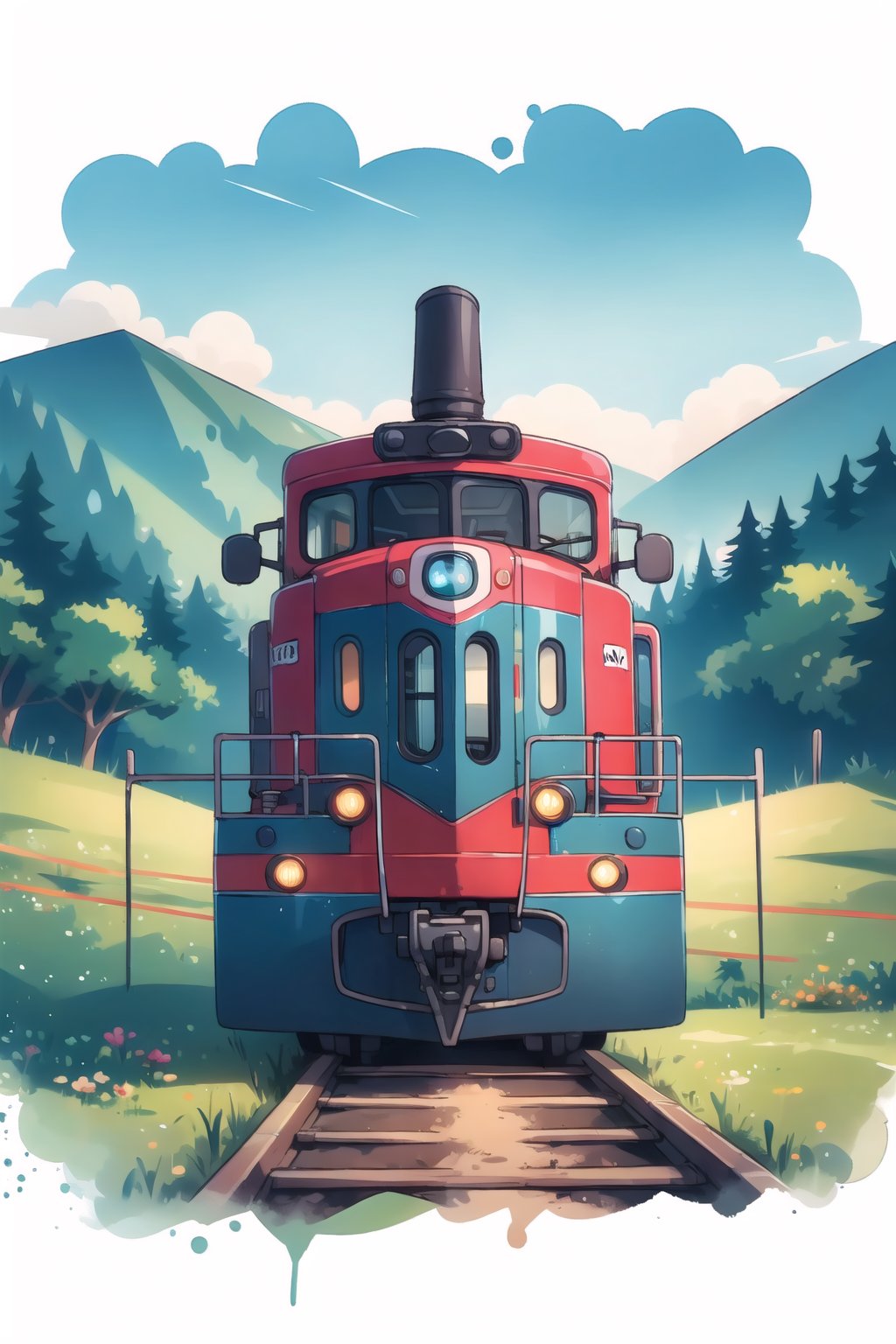 train,outdoors,WtrClr, (white background:1.2)