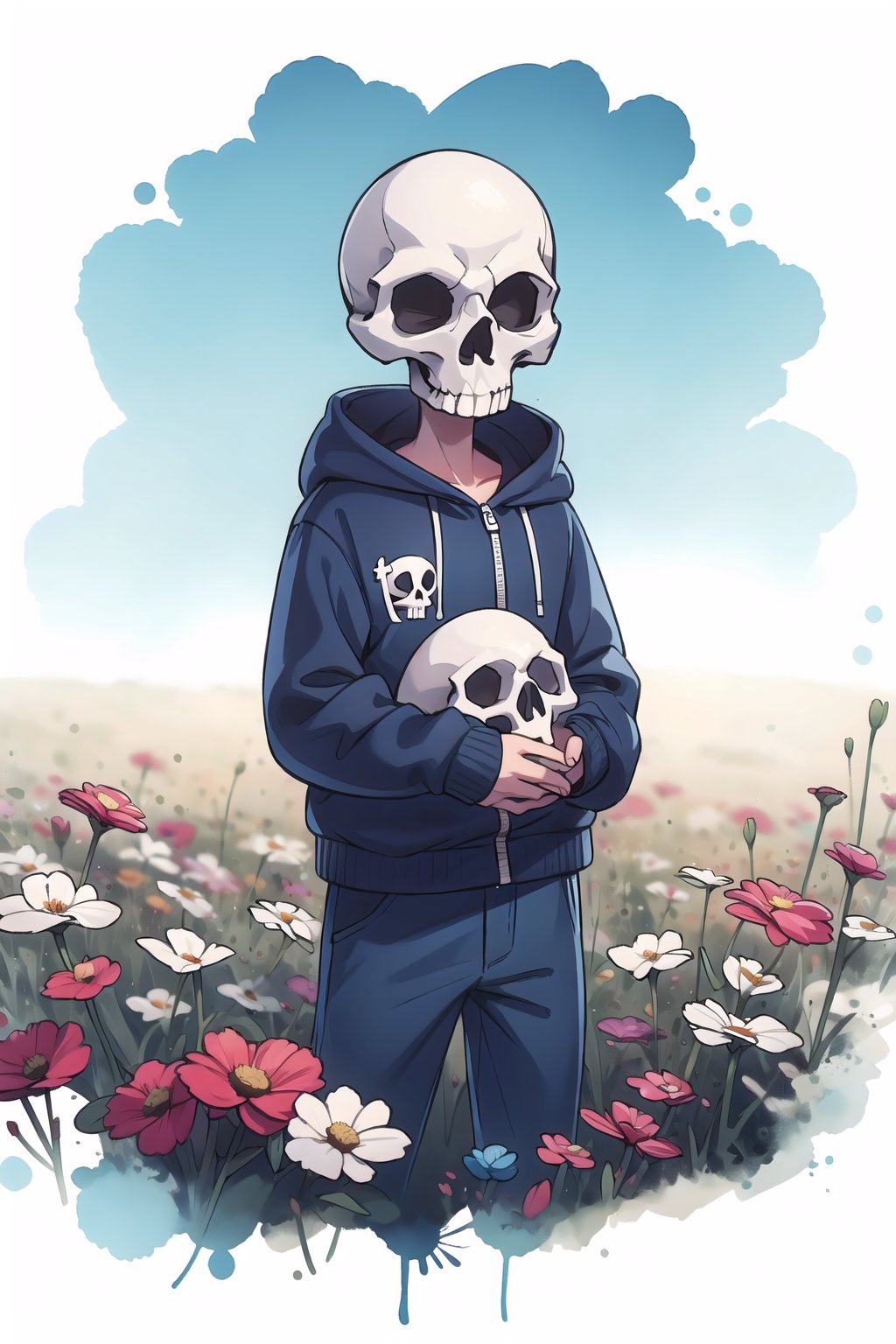 skull,field,WtrClr, white background