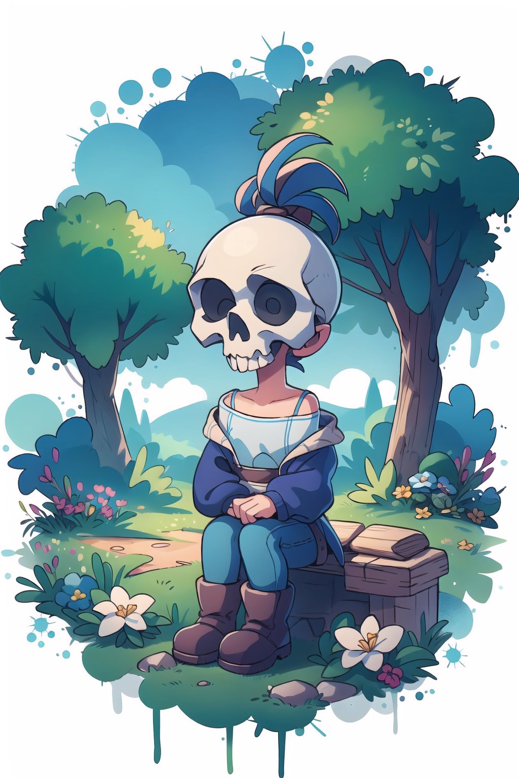 girl,skull,outdoors,WtrClr, (white background:1.2),