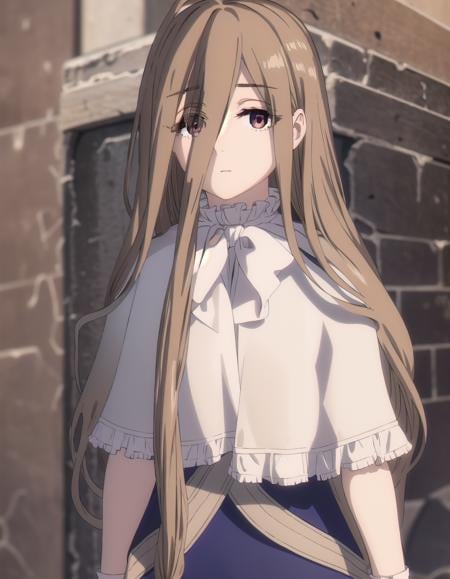 magesense, <lora:mage sense s1-lora-nochekaiser:1>,sense, long hair, brown hair, hair between eyes, (brown eyes:1.5), very long hair, ahoge,BREAK bow, bowtie, white bow, capelet, blue capelet, frills, wide sleeves,BREAK outdoors,BREAK looking at viewer, (cowboy shot:1.5),BREAK <lyco:GoodHands-beta2:1>, (masterpiece:1.2), best quality, high resolution, unity 8k wallpaper, (illustration:0.8), (beautiful detailed eyes:1.6), extremely detailed face, perfect lighting, extremely detailed CG, (perfect hands, perfect anatomy),