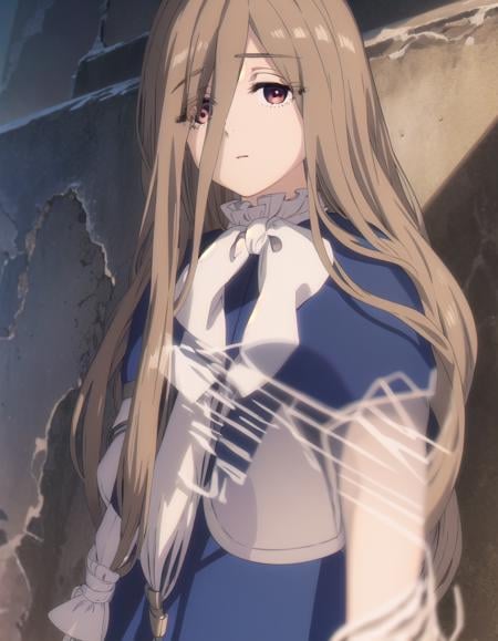 magesense, <lora:mage sense s1-lora-nochekaiser:1>,sense, long hair, brown hair, hair between eyes, (brown eyes:1.5), very long hair, ahoge,BREAK bow, bowtie, white bow, capelet, blue capelet, frills, wide sleeves,BREAK outdoors,BREAK looking at viewer, (cowboy shot:1.5),BREAK <lyco:GoodHands-beta2:1>, (masterpiece:1.2), best quality, high resolution, unity 8k wallpaper, (illustration:0.8), (beautiful detailed eyes:1.6), extremely detailed face, perfect lighting, extremely detailed CG, (perfect hands, perfect anatomy),