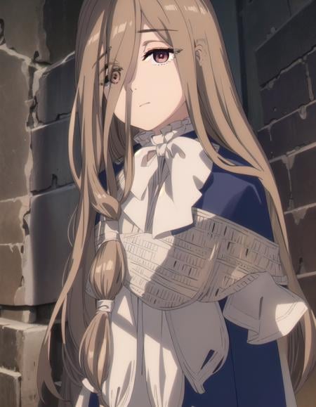 magesense, <lora:mage sense s1-lora-nochekaiser:1>,sense, long hair, brown hair, hair between eyes, (brown eyes:1.5), very long hair, ahoge,BREAK bow, bowtie, white bow, capelet, blue capelet, frills, wide sleeves,BREAK outdoors,BREAK looking at viewer, (cowboy shot:1.5),BREAK <lyco:GoodHands-beta2:1>, (masterpiece:1.2), best quality, high resolution, unity 8k wallpaper, (illustration:0.8), (beautiful detailed eyes:1.6), extremely detailed face, perfect lighting, extremely detailed CG, (perfect hands, perfect anatomy),