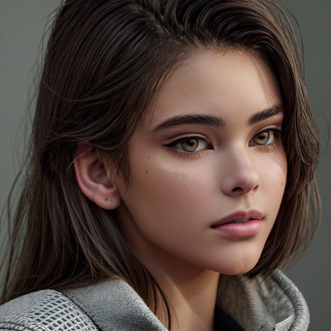 best quality, extra resolution close up of adorable (AIDA_LoRA_LG2022:1.15) <lora:AIDA_LoRA_LG2022:0.99> in (simple light gray jacket:1.1), [stunning girl], pretty face, naughty, insane level of details, kkw-ph1, (colorful:1.1), (studio photo:1.1), (simple black background:1.1) 