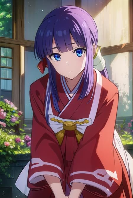 kanadetakatsuki, <lyco:kanadetakatsukiLYCORIStest:1>,kanade takatsuki, long hair, blue eyes, very long hair, blue hair, hair ribbon, ponytail, sidelocks, blunt bangs,BREAK skirt, long sleeves, japanese clothes, hakama, hakama skirt, miko, red hakama,BREAK looking at viewer,BREAK outdoors, shrine,BREAK <lora:GoodHands-vanilla:1>, (masterpiece:1.2), best quality, high resolution, unity 8k wallpaper, (illustration:0.8), (beautiful detailed eyes:1.6), extremely detailed face, perfect lighting, extremely detailed CG, (perfect hands, perfect anatomy),