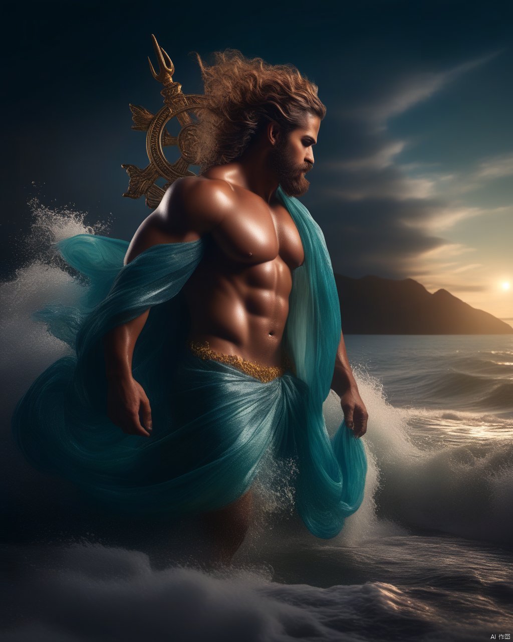 Dark Moody Atmosphere, (Knolling Photography:0.8),(Poseidon (波塞冬) God of the sea earthquakes and horses Poseidon is depicted as a muscular and imposing figure with a trident in hand symbolizing his dominion over the seas He has a beard and flowing hair and his piercing eyes reflect the depths of the ocean Poseidon's attire is often adorned with shells and marine motifs reflecting his association with the sea His surroundings include the vast expanse of the ocean and the crashing waves of the sea:0.9),(muscular male:1.1),,,(backlighting:1.1),cinematic lighting,masterpiece,8k,super detail,Surrealism,award winning,anatomically correct,UHD,retina,masterpiece,ccurate,anatomically correct,super detail,award winning,best quality,high quality,(glass shiny (textured skin):0.2),high details,(back:0.5),realistic style,light and shadow,(photography:1.6),(realistic style:1.7),(burly:0.4),(reality:1.4),,,,(panoramic photo:0.9),(magic:1.8),(fantasy:0.5),(muscular:1.4),(well defined:1.2),warm  color,easy,,,(clothing:1.6),dress appropriately,(wear accessories:1.5),(from_side:0.1),flat lay photography,object arrangment,knolling photography,, dramatic, mysterious, dark moody atmosphere
