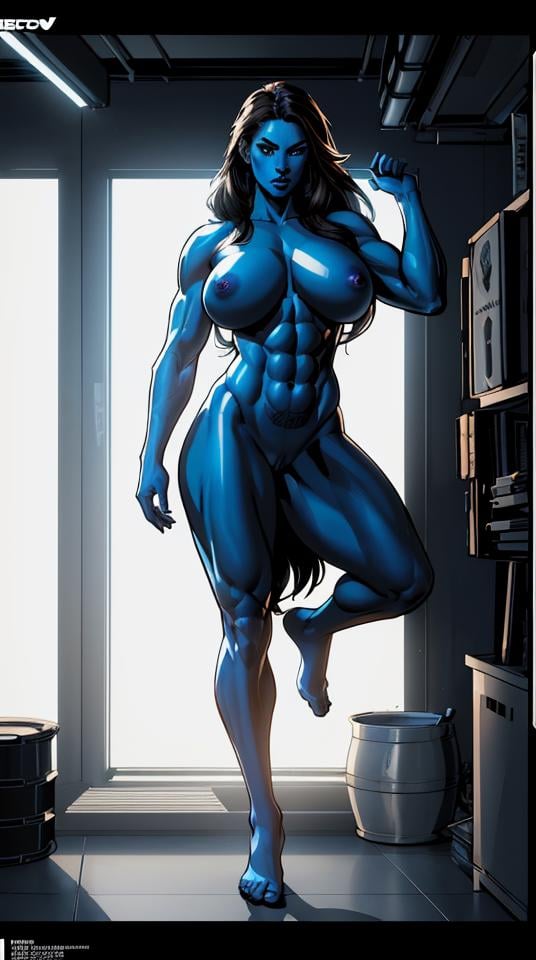 (((Vector))), ((Comics style)), ((Full body)), ((best quality)), ((masterpiece)), ((realistic)), (detailed), (Fitness girl), (Bodybuilder), spread legs, ((Blue skin)), (((Total Naked))), Nude, Powerful, Large Breasts, (very detailed), (abs), ((More shadows)), No glare, Huge breasts, (brunette hair), Long hair, Nude, (Bodybuilder), detailed digital art, trending on artstation, concept art, unreal engine, hyper detailed, volumetric light, moody cinematic epic concept art, realistic matte painting, cinematic epic, insanely detailed, , ((masterpiece)), absurdres, HDR, (((Vector))), ((Full body)), ((Comics style)),