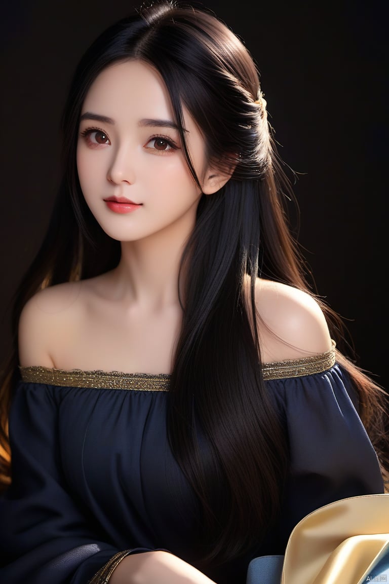  masterpiece,bestquality,8k,4k,
1girl,solo,black_hair,long_hair,Off_Shoulder,brown_eyes, 
black_background, , g021