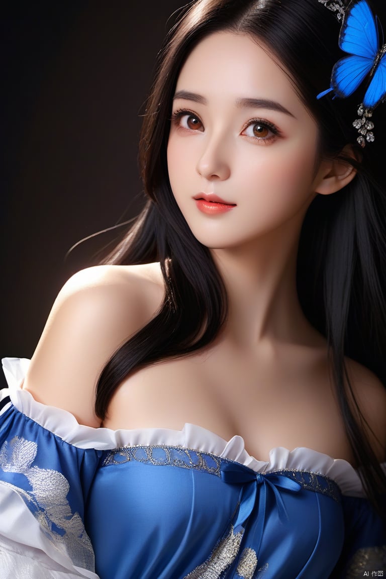  masterpiece,bestquality,8k,4k,
1girl,solo,black_hair,long_hair,Off_Shoulder,brown_eyes, 
black_background, , g021