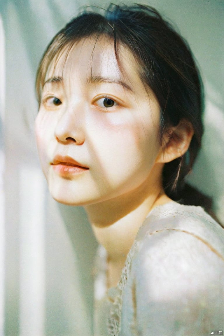 masterpiece of analog film photography taken by Hideaki Hamada,a 20yo girl,the sunlight illuminating her gentle face, portrait of a woman