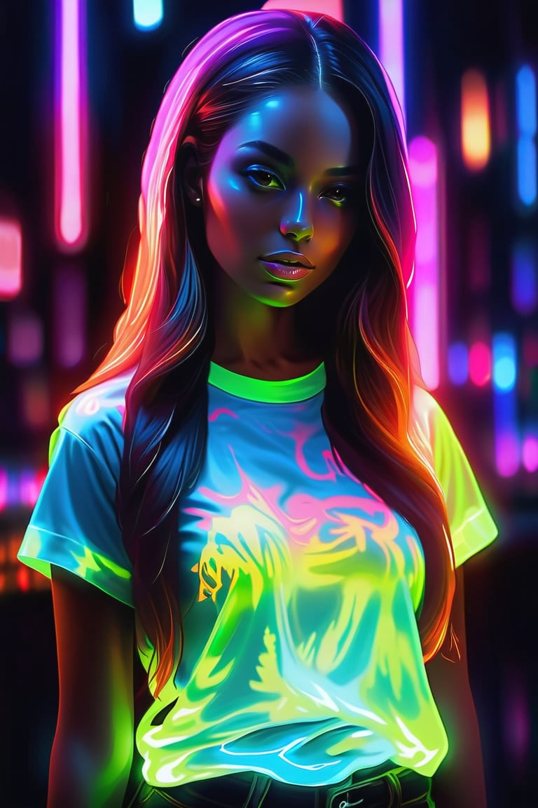 A beautiful hip-hop girl wearing a glow-in-the-dark shirt,LuminescentCL