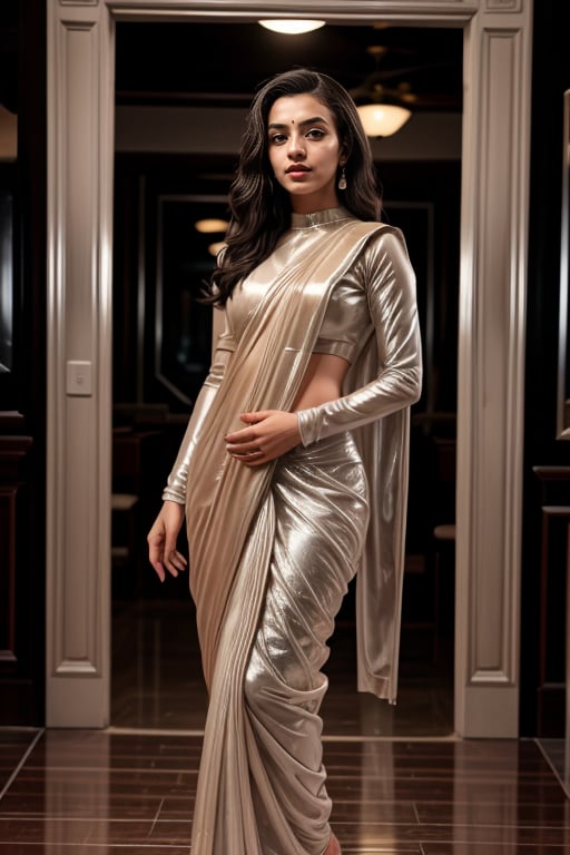 <lora:Pearl_Saree_By_Stable_Yogi:0.6> 1girl wearing a pearl99saree99, long hair, realistic, indoors, full body shotLiked this Checkpoint Contact Stable_yogi on Discord