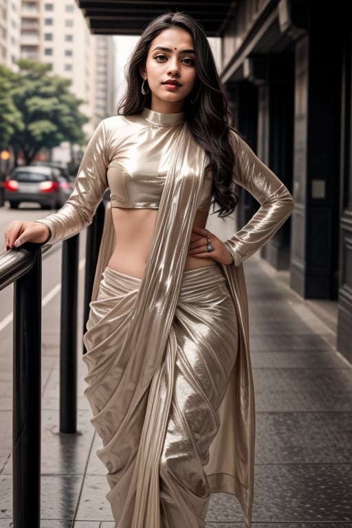 <lora:Pearl_Saree_By_Stable_Yogi:0.6> 1girl wearing a pearl99saree99, long hair, realistic, outdoors, full body shotLiked this Checkpoint Contact Stable_yogi on Discord