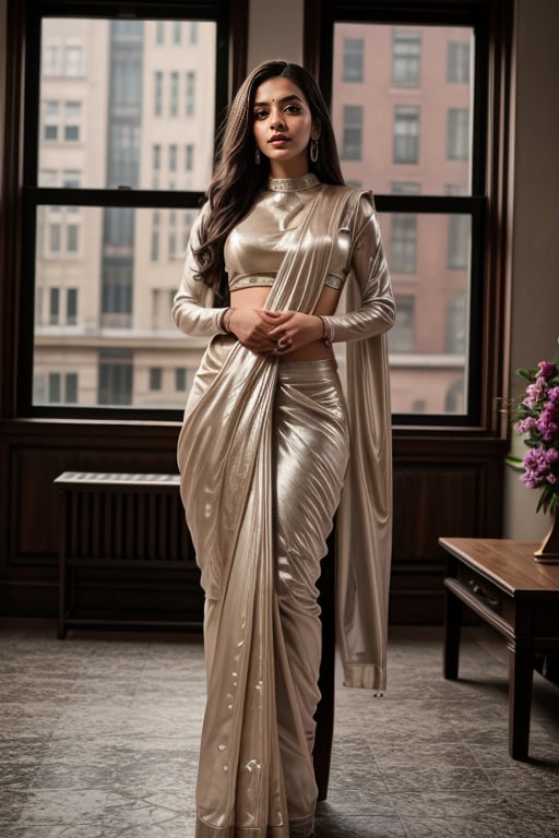 <lora:Pearl_Saree_By_Stable_Yogi:0.6> 1girl wearing a pearl99saree99, long hair, realistic, indoors, full body shotLiked this Checkpoint Contact Stable_yogi on Discord