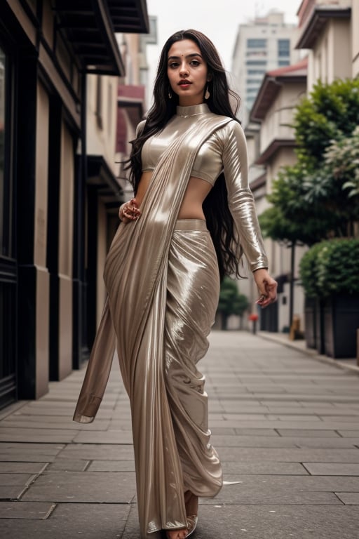 <lora:Pearl_Saree_By_Stable_Yogi:0.6> 1girl wearing a pearl99saree99, long hair, realistic, outdoors, full body shotLiked this Checkpoint Contact Stable_yogi on Discord