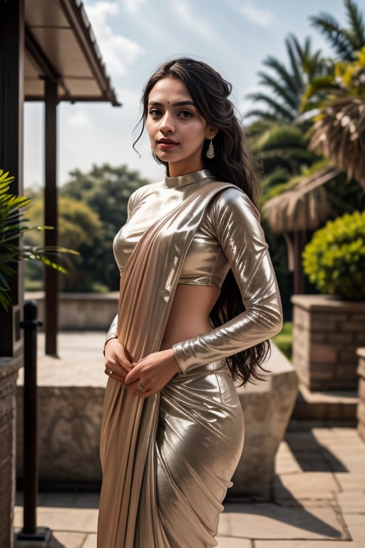 <lora:Pearl_Saree_By_Stable_Yogi:0.6> 1girl wearing a pearl99saree99, long hair, realistic, outdoors, full body shotLiked this Checkpoint Contact Stable_yogi on Discord