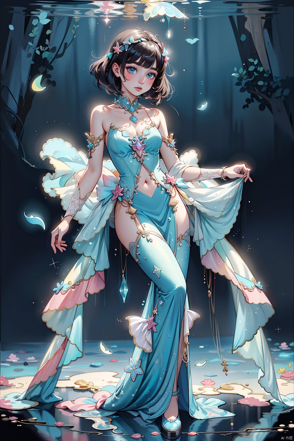  best quality,highly detailed,masterpiece,ultra-detailed,illustration,solo,an extremely delicate and beautiful,8k_wallpaper,extremely detailed,an extremely delicate and beautiful girl,world masterpiece theater,dynamic angle,focus_on_face,full body,1girl,multiple_girls

Enchanting mermaid with iridescent scales and flowing seafoam hair, swimming gracefully in a crystal-clear ocean, surrounded by colorful coral reefs and mystical underwater creatures, creating a sense of wonder and mystery, captured in a dreamy and ethereal watercolor painting., cute girl, Add details