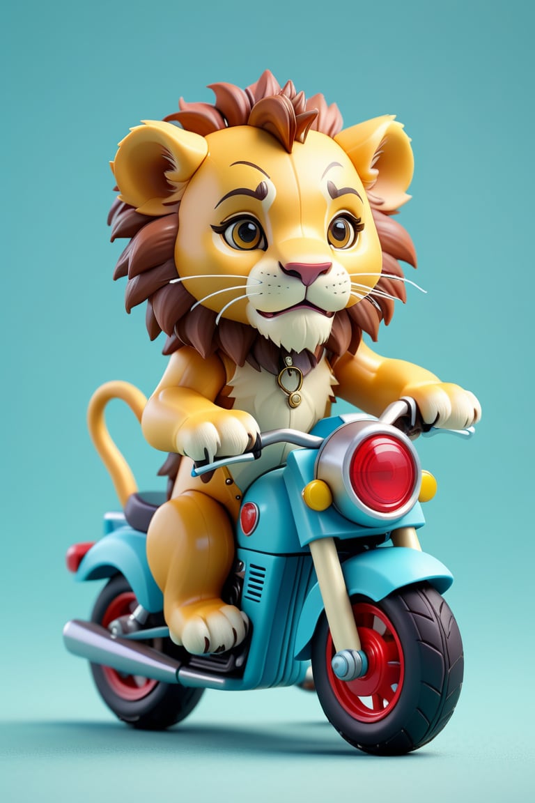 miniture, tiny cute lion toy, riding motorbike, plastic texture, soft smooth lighting, soft pastel colors, skottie young, 3d blender render, polycount, modular constructivism, pop surrealism, physically based rendering, square image, blank background