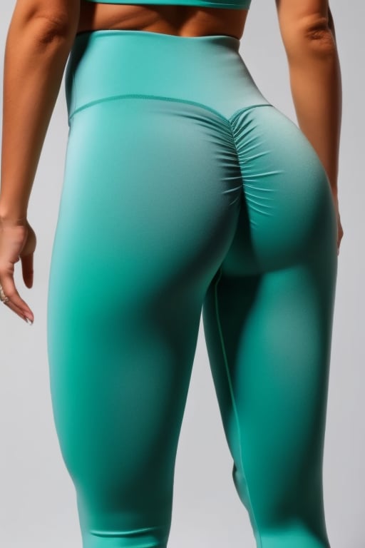 Girl in dark green Scrunch Leggings small Ass to viewer close up