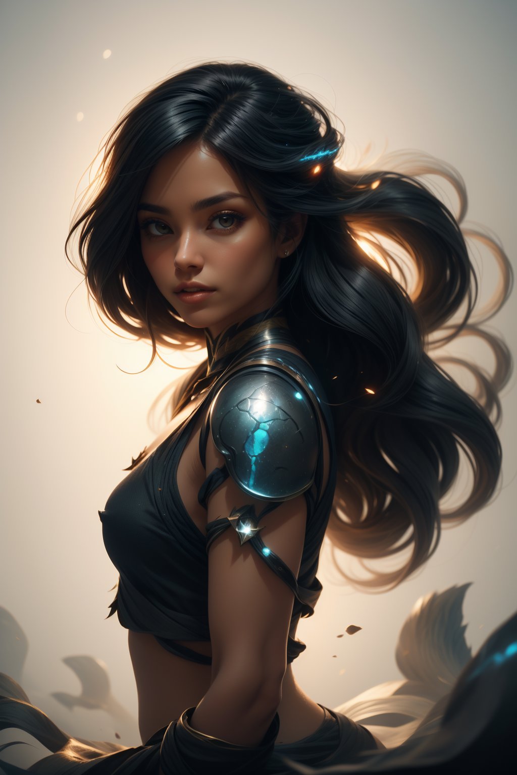 roguelike dnd, female barbarian black hair, white background, beautiful, adventure core, Cinematic lighting, Volumetric lighting, Epic composition, Photorealism, Bokeh blur,Mysticstyle